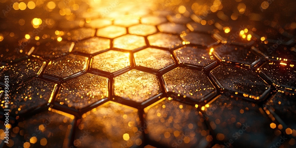 Poster golden hexagonal pattern with bokeh lights