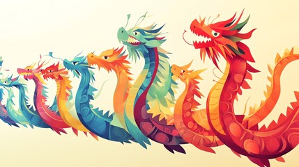 Obraz premium Colorful dragon artwork representing cultural symbolism and mythology in vibrant colors.