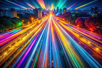 Fototapeta premium Vivid Vertical Light Streaks Background Captured by Drone Photography for Stunning Visuals and Creative Design Projects