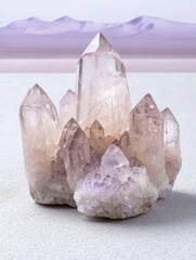 Majestic quartz crystals in a serene landscape