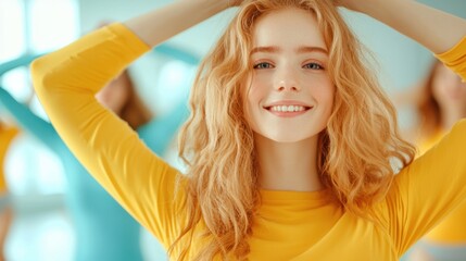 A group of diverse individuals laughing and enjoying a yoga class in a bright, sunlit studio, promoting physical activity and mental wellbeing.