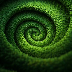 Macro shot of spiraling fern frond, vivid greens, nature-inspired textures, high detail