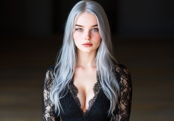 Alluring woman with long silver hair
