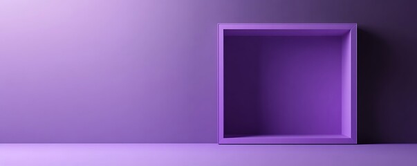 Fototapeta premium A minimalistic purple space featuring a square frame against a matching wall.
