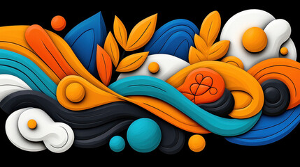 vibrant abstract design featuring bold colors and flowing shapes, showcasing mix of orange, blue, and white elements that create dynamic visual experience