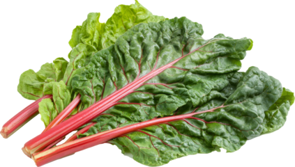 Fresh swiss chard leaves on transparent background, healthy eating and nutrition concept