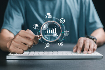 Analytics finance and business concept, Finance data, operations, sales and marketing. Man working...