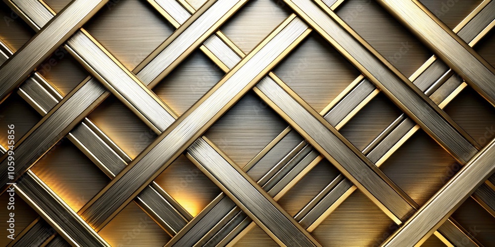 Poster abstract geometric design with intersecting metallic bars and brushed finish for modern art and desi