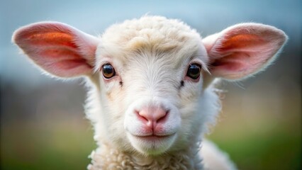 Obraz premium Adorable Close-Up of a Cute Little White Lamb Face Isolated on a Soft Background - Perfect for Animal Lovers and Nature Enthusiasts