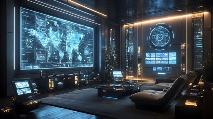 Fototapeta premium Futuristic control room with advanced technology and displays