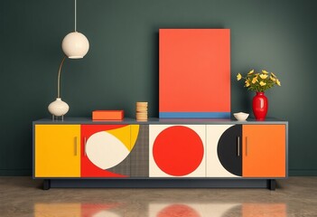 Bauhaus inspired cashier geometric shapes and primary colors