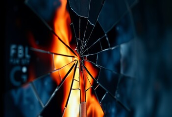 Close up A cracked computer screen displaying a distorted image