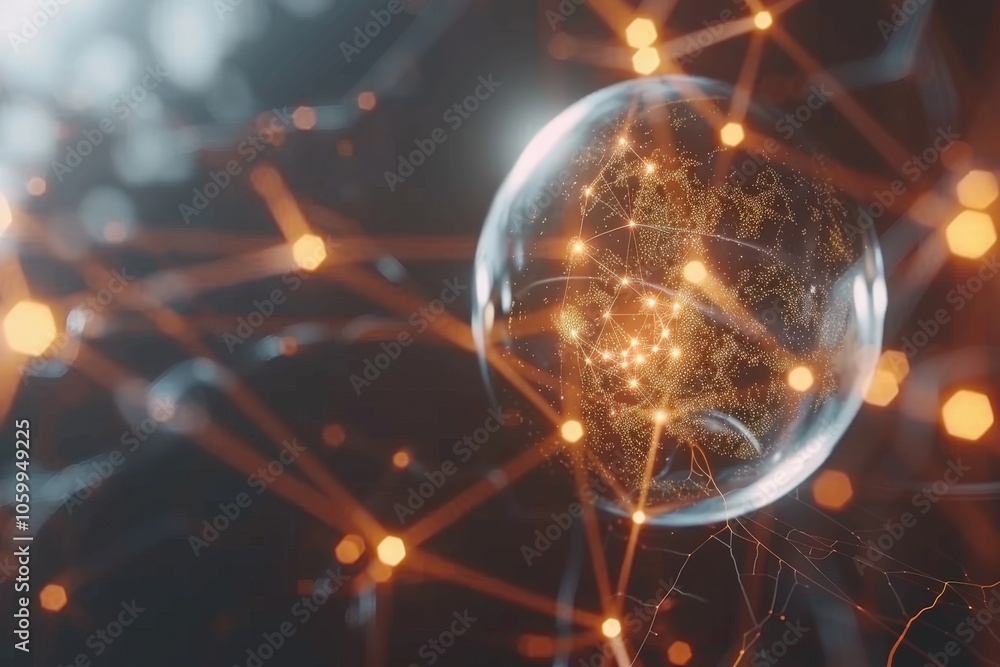 Poster a glowing sphere with a network of lines surrounding it