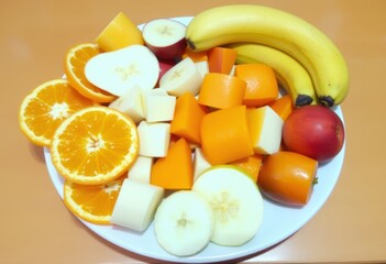 creative Freshly Cut Fruit on Plate A plate of freshly cut fruit