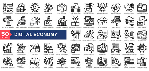 Digital Economy icon collection Line Style
