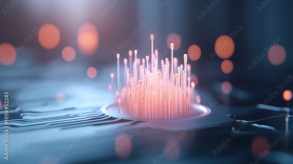 Poster a vibrant representation of digital data visualization with luminous pulses emerging from a fluid su