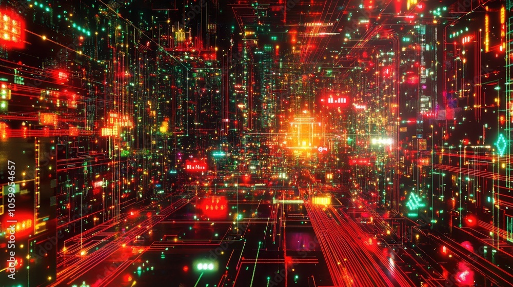 Poster digital scene with bright circuits and nodes, symbolizing the connectedness and advancement of tech 