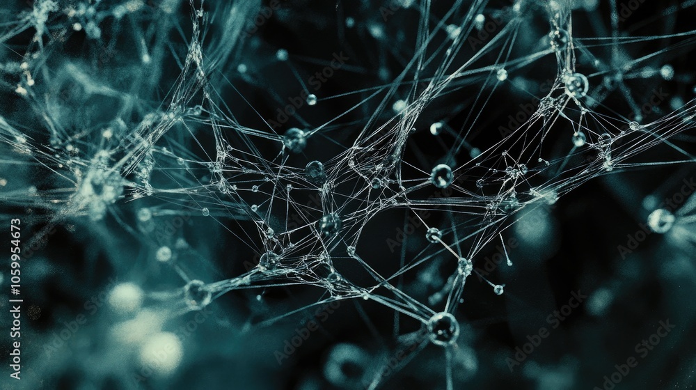 Poster futuristic digital web of circuits and nodes, highlighting the interconnectedness of science and tec