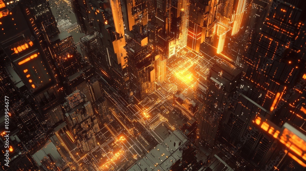 Poster digital scene with bright circuits and nodes, symbolizing the connectedness and advancement of tech 