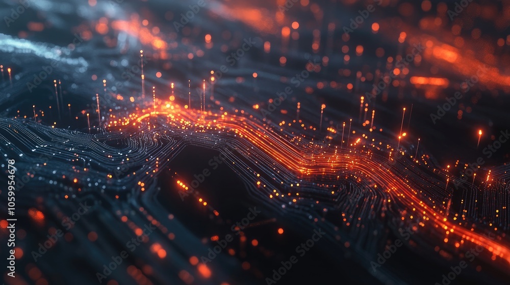 Poster digital scene with bright circuits and nodes, symbolizing the connectedness and advancement of tech 