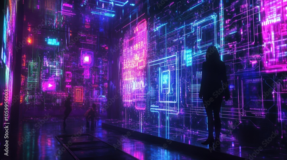Poster high-tech scene with glowing circuits, showcasing the intricate and connected pathways of digital te