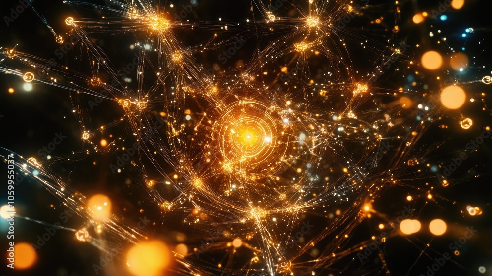 Poster intricate network of glowing circuits and nodes, symbolizing the connectivity and sophistication of 