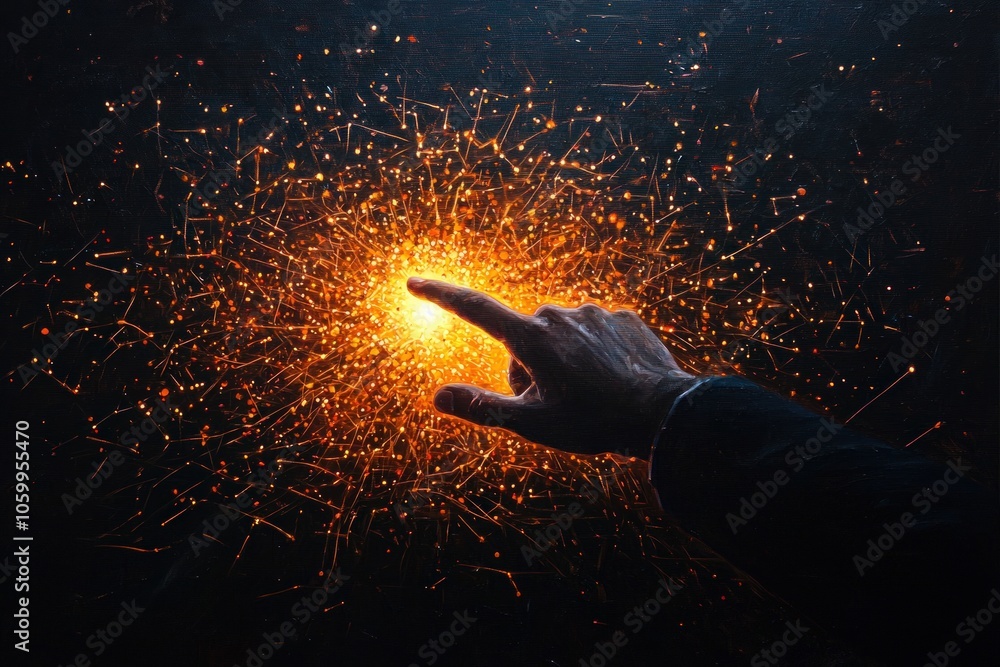 Poster exploring the connection between humanity and energy in a spark of light