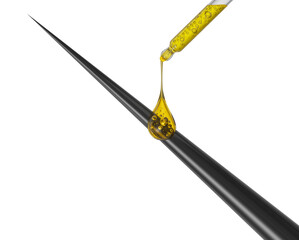 pipettes with liquid oil serum, Nourish hair of shampoo or serum. Repair damaged hair concept, 3d rendering.