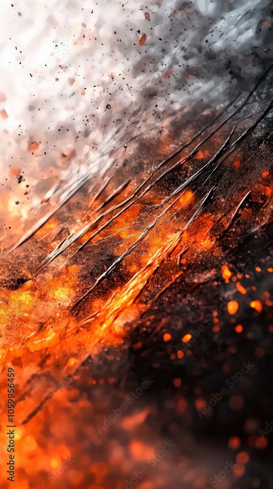 Poster dynamic eruption of fiery elements capturing the essence of explosive energy and transformation