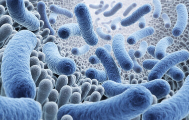 Microscopic of Probiotics Bacteria, lactobacillus bacteria 3d illustration.