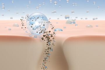 3d illustration of cosmetics solution blackhead removal, Cleansing foam absorb dirty skin Water...