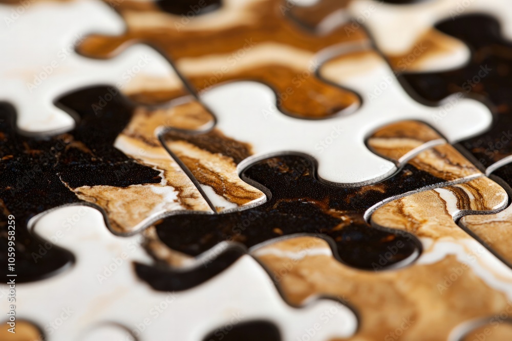 Poster intricate puzzle pieces displaying beautiful marble patterns and textures close-up