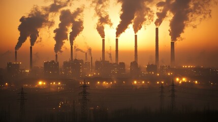 Obraz premium Night Cityscape with Illumination and Pollution Glow