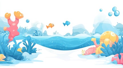 A colorful underwater scene with fish, coral, and bubbles, ideal for children's illustrations.