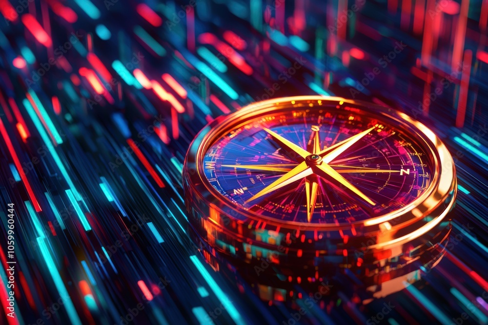 Poster exploring the fusion of modern technology and navigation a dazzling compass in motion