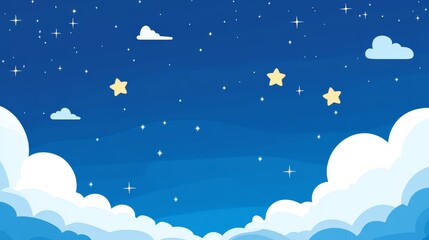Obraz premium A serene night sky filled with stars and fluffy clouds, evoking a peaceful atmosphere.
