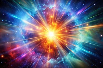 Fototapeta premium Cosmic explosion in deep space with vibrant colors and energetic rays, astrophysics, space, cosmic explosion
