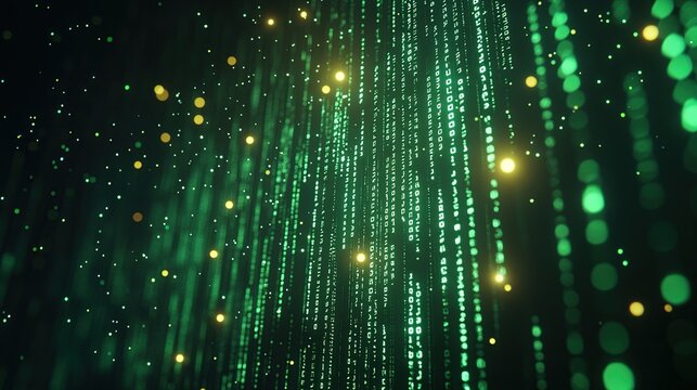 Digital Rain Abstract Green and Gold