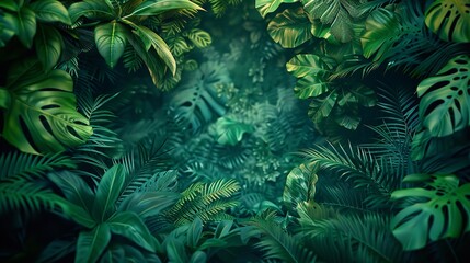 Obraz premium A close-up shot of lush green tropical leaves creates a beautiful textured background.