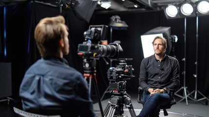 Professional Video Podcast Recording Session with Modern Equipment in Studio