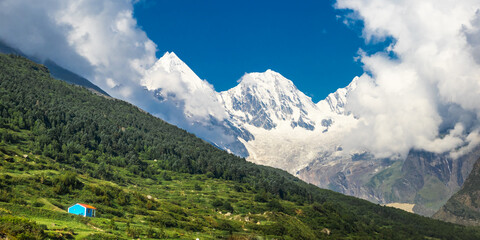 Panchachuli or panchchuli peaks in darma valley, india, during daytime. Snow covered Himalayan...