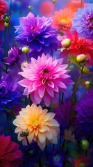 Fototapeta premium Colorful dahlias blooming in a garden