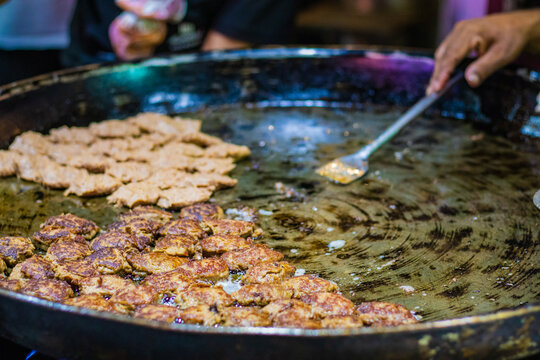 Galouti or galawati kebab being fried in Lucknow as traditional mughlai food.