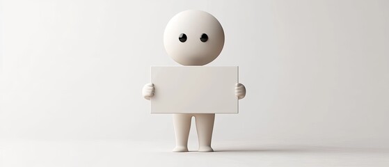 A simple white 3D character holding a blank sign.