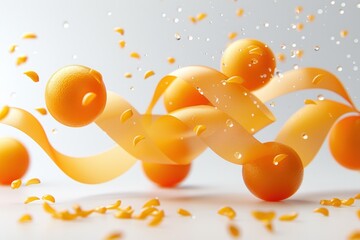 A series of orange balls scattered across a white background