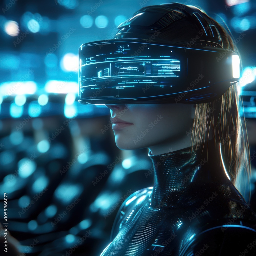 Poster exploring the futuristic interface of virtual reality through a high-tech lens