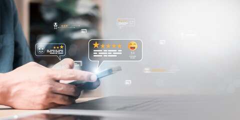 Customer review satisfaction feedback survey concept. Customer can evaluate quality of service...