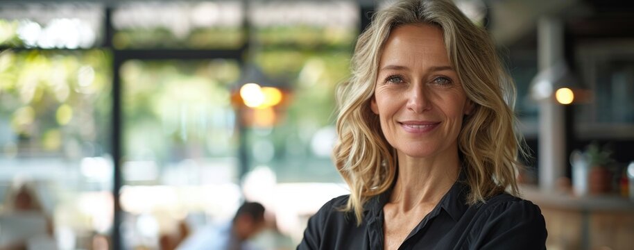Woman smiling in cafe