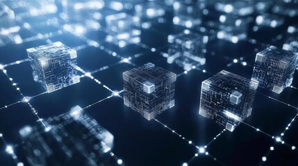 Interconnected Digital Blocks Representing Blockchain Concepts