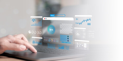 Businessman using computer for development and Analytics Data technology management System for...